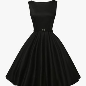 50s swing dress boat neck sleeveless solid black